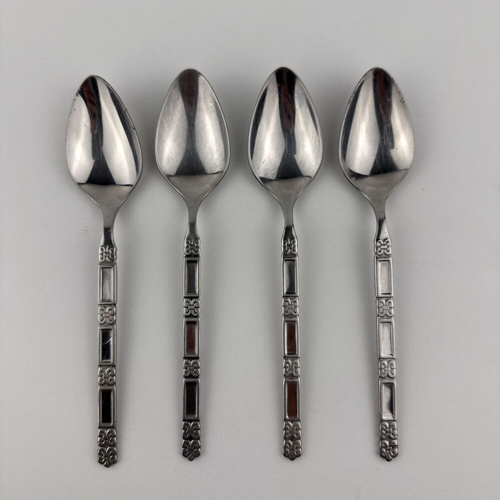 Vtg Lot 4 Madrid No Black Accent Teaspoons Oneida Community Stainless Flatware